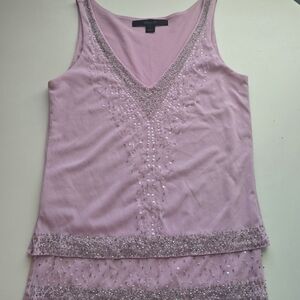 Express Light Pink Beaded V-Neck Top
